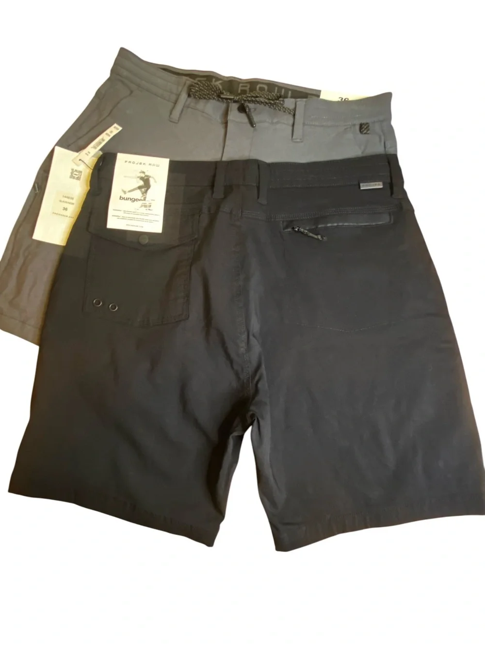 Projek Raw (2) Bungee Flex Chino Shorts One Gray one Black Both Men Size 36 NWT